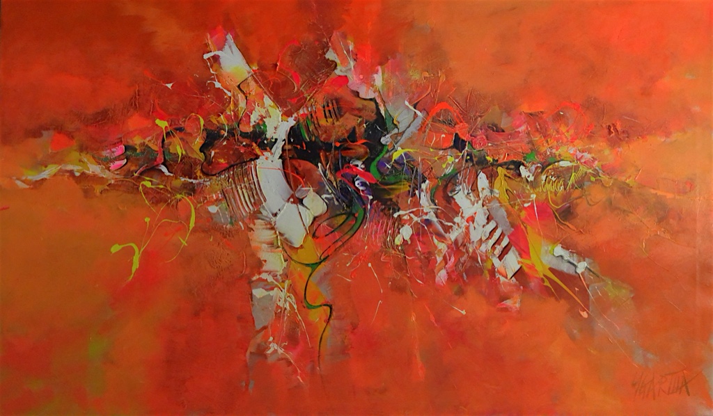 RED HORIZON ACRYLIC ON CANVAS 150 X 80 CM by Paul Ygartua